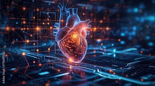 Cardiologist doctors examine patient heart functions and blood vessel on virtual interface. 