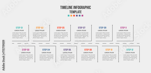 Infographic template for business. 12 Months modern Timeline Roadmap diagram calendar.