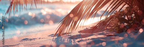 Sunset Beach Sand Wallpaper and Design with Palm Trees Reflection, Generative AI