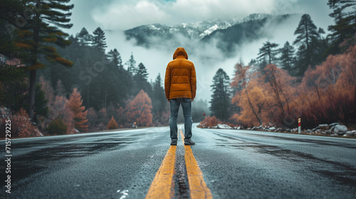 a man is standing on the road