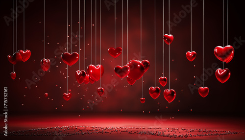 Newton's cradle replaced with cascading red hearts, each heart symbolizing a rebound of emotion, creating a harmonious choreography of feelings. Valentine's Day. AI Generative.