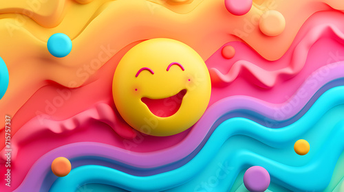 Smile face happy laugh emoji emoticon with colorful vibrant background, happiness concept