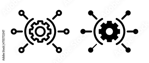 Useful functions icon set. cogwheel useful research vector logo symbol in black filled and outlined style. Multi cog business sign.