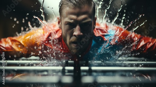 Intense Water Portrait: Determined Swimmer in Blue, Capturing the Spirit of Athletic Competition
