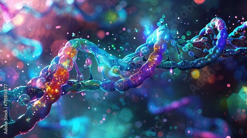 Glowing DNA Chain: A Colorful Illustration of the Building Blocks of Life Generative AI