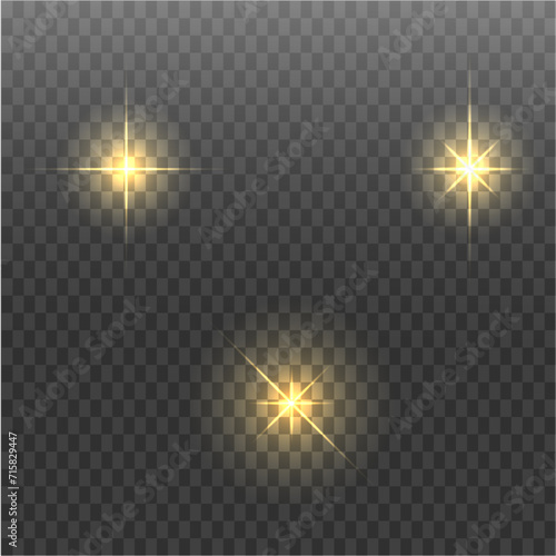Sparkling star, vector glowing star light effect. Glitter magic star sparks on transparent background.