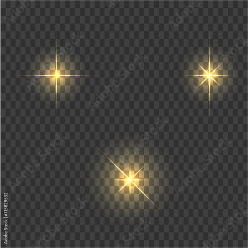 Sparkling star, vector glowing star light effect. Glitter magic star sparks on transparent background.