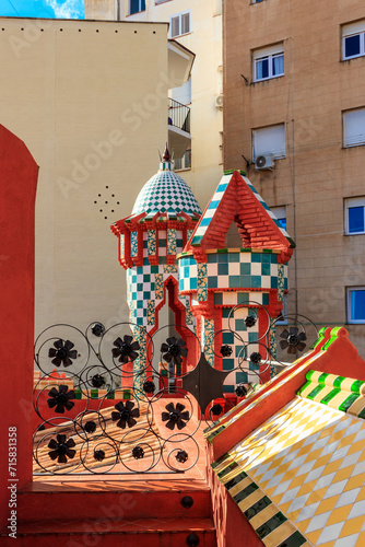 Details from the roof of Casa Vicens in Barcelona, Spain. It is first masterpiece of Antoni Gaudi. Built between 1883 and 1885
