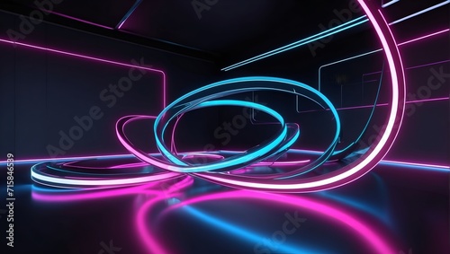 3d render Abstract neon background Flores centimes glowing.