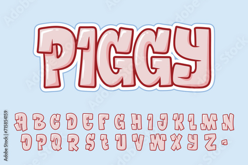 Alphabet Pink Piggy Graffiti Font Type Cartoon Vector