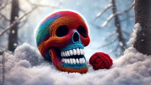 Totenkopf aus Wolle im Winter. 