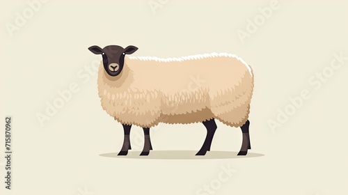 charming flat icon of a Dorset male sheep, isolated on a white background. Emphasize the cute features, beige woolly coat, and curved horns