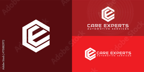 Abstract initial letter CE or EC logo in white color isolated in multiple red backgrounds applied for automotive company logo also suitable for the brands or companies have initial name EC or CE.