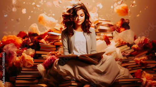 Jeune fille assise lisant un livre