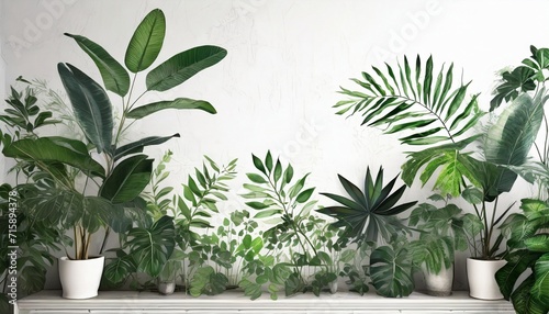 tropical leaves and plants tropical branches art drawing on a white background wall murals in the interior