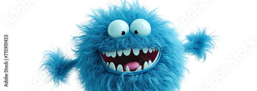 happy smiling blue monter on white background, AI generated