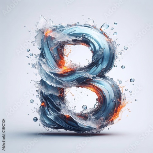 Water blends with fire letter B. AI generated illustration
