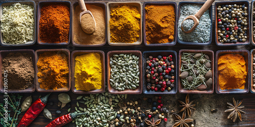 A set of spice sets from all over the world. Concept for advertising shops, restaurants and travel. Dry ingredients for cooking.