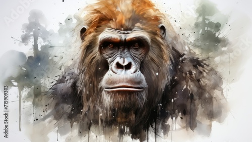 Watercolor illustration of a gorilla