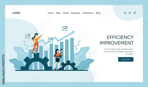 Efficiency Improvement concept. Dynamic process optimization and productivity growth in corporate operations. Flat vector illustration