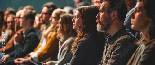 An audience listening to the presenter, panorama