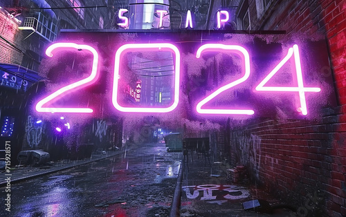 Texto "2024", néon, ano novo 
