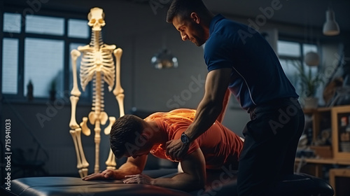Physical therapist helping a male patient. Physiotherapist doing physical therapy.