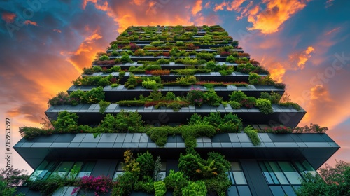 Sustainable green building or Eco-friendly building with vertical garden to improve environment and to save our planet. 