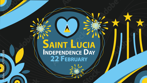 Saint Lucia Independence Day vector banner design with geometric shapes and vibrant colors on a horizontal background. Happy Saint Lucia Independence Day modern minimal poster.