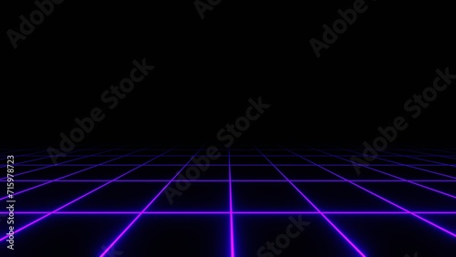 3d Synthwave retro neon laser blue purple background - horizon. Wireframe net and stars 80s 90s Retroway Futuristic sci-fi. Disco music template