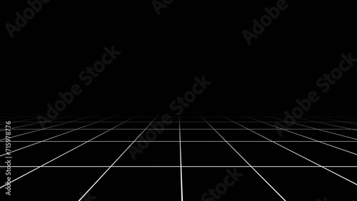  3d abstract black and white background. Retrowave retro way 80s 90s futuristic videogame sci-fi grey laser neon grid surface. Wireframe in dark space isolated black landscape