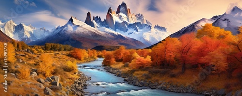 Patagonia landscape of Andes mountain in Torres del Paine, Chile. Generative ai