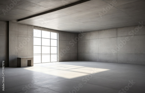 empty room with floor, Abstract empty, modern concrete room with ceiling opening, grid shadow and rough floor - industrial interior background template, empty table