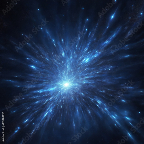 Blue glitter texture effect of star explosion detonation in outer space light with many