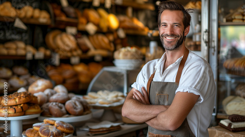Portrait of a male owner of a bakery shop. Small business concept.