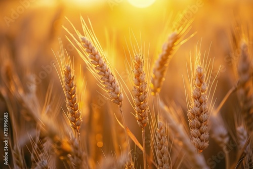 Close Up of Wheat Field With Sun in Background