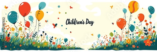 Children's Day text, colorful greeting card. International Children's Day