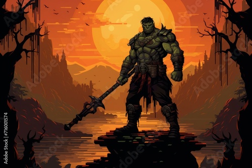 Hulking half-orc warrior - Generative AI