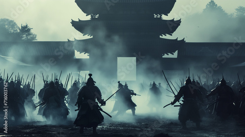 Rival Clans of Samurai and Warriors in Feudal Japan Battle