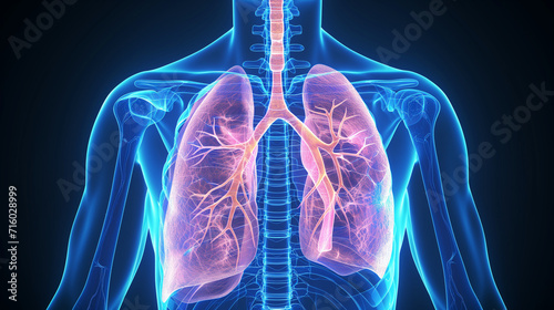 Human Body With Highlighted Blue Lungs