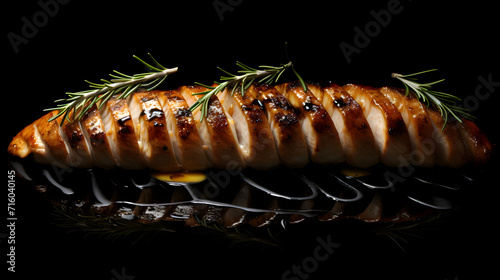 Grilled juicy sausages on a grill with fire.