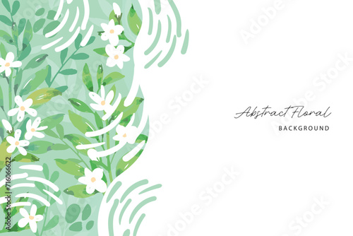 Spring background with jasmine green leaves frame background. Vector jasmine flower banners. Asiatic Jasmine Watercolor illustration. Hand drawn element design. Artistic vector jasmine design element.
