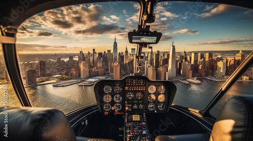 helicopter tour over new york city. helicopter flies over New York City, offering breathtaking views