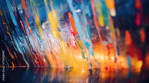 Closeup of detailed brushstrokes on a large canvas at an immersive art installation.