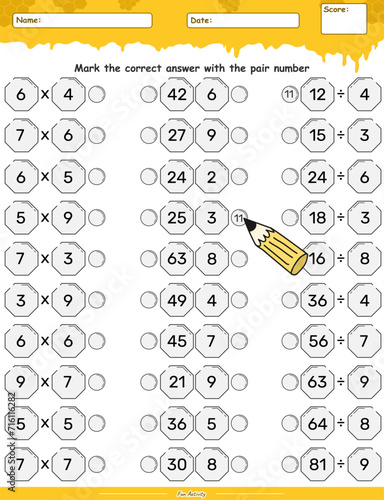 Multiplication and division game choose the correct answer with pair number