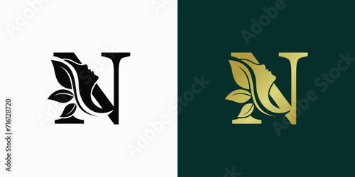 beauty logo design with letter logo n consept premium vektor