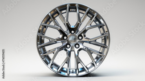 elegant car rim design with shiny chrome finish, isolated white background. ideal for car accessory promotion and vehicle customization content