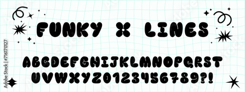 Trendy alphabet letter. Funky organic typeface in retro y2k style. Set with Alphabet and Numbers. Vector design