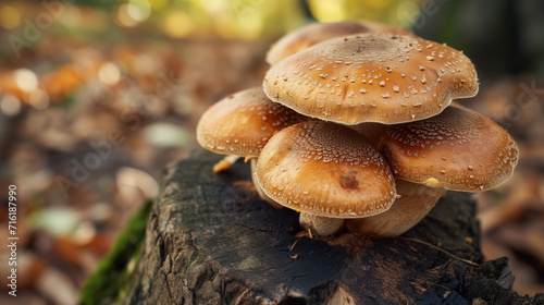 Cluster of wild mushrooms on a stump.