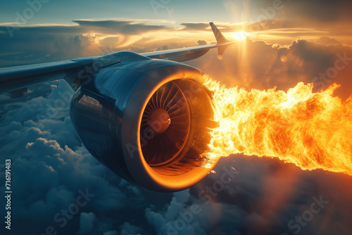 During flight, aircraft engine turbine caught fire due to a faulty part AI Generation